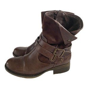 Baretraps Brown Leather Winter Boots Sz 7.5 Faux Fur Lined Hailie Snow Shoe EUC